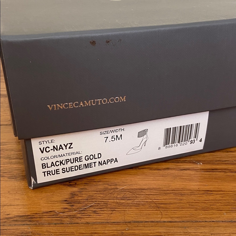 Vince Camuto Black Suede Heel with Gold Ankle Accent - Picture 6 of 6